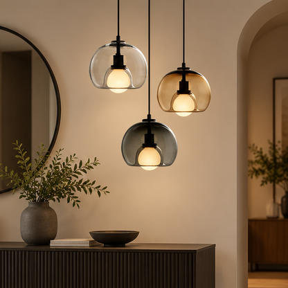RoyaleGlow Smoked Glass Pendant Light-Modern Hanging Ceiling Fixture For Kitchen Island