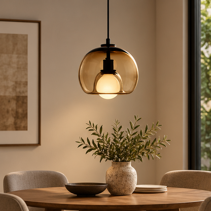RoyaleGlow Smoked Glass Pendant Light-Modern Hanging Ceiling Fixture For Kitchen Island