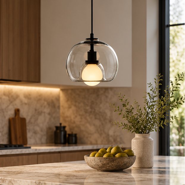 RoyaleGlow Smoked Glass Pendant Light-Modern Hanging Ceiling Fixture For Kitchen Island