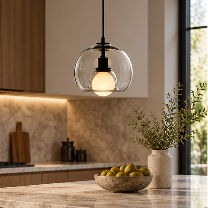 RoyaleGlow Smoked Glass Pendant Light-Modern Hanging Ceiling Fixture For Kitchen Island