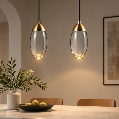 LuxRoyale Modern Glass Drop Pendant Light-Warm LED Hanging Lamp