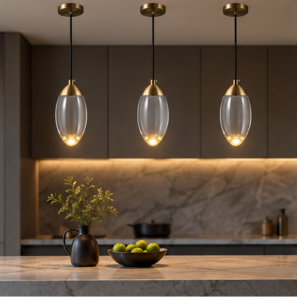 LuxRoyale Modern Glass Drop Pendant Light-Warm LED Hanging Lamp