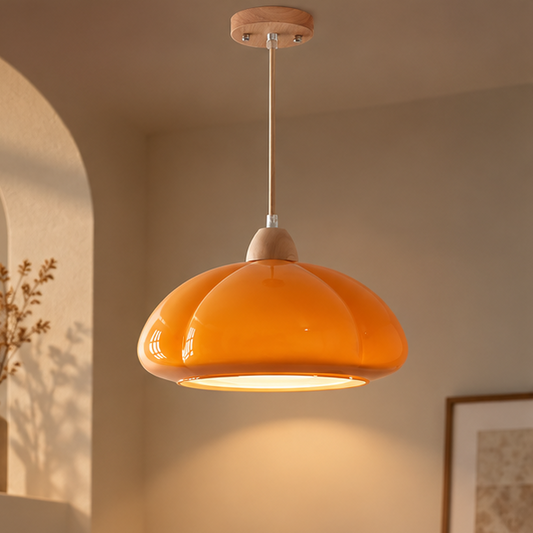RoyaleGlow Retro Glass Pumpkin Pendant Light-Hanging Ceiling Lamp For Kitchen & Dining