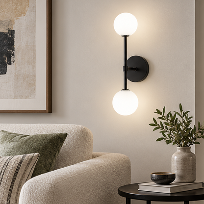 LuxRoyale Modern Brass Double Globe Wall Sconce-Frosted Glass Vanity Light Fixture