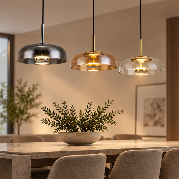 RoyaleGlow Modern Glass Pendant Light - Brass Finish Kitchen Island Hanging Fixture