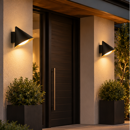 LuxRoyale Modern Conical Outdoor Wall Lamp - Metal Exterior Weatherproof Lighting Fixture