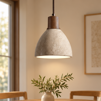 RoyaleGlow Modern Travertine Stone Pendant Light - Wooden Kitchen Island Hanging Fixture