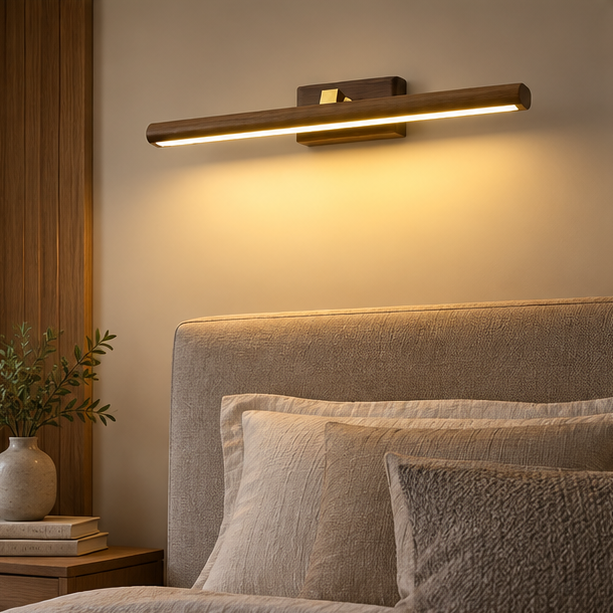 LuxRoyale Modern Wooden LED Vanity Light - Adjustable Bathroom, Makeup Mirror Wall Lamp