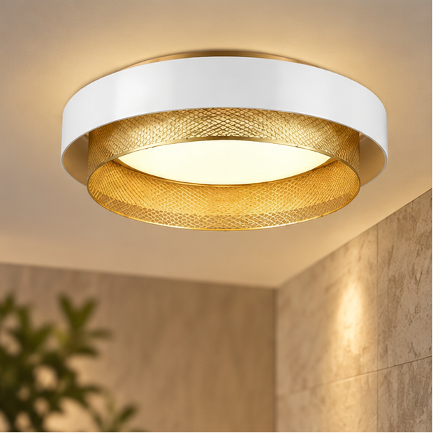Royelux Modern Double Ring Flush Mount Ceiling Light - White And Gold LED Fixture