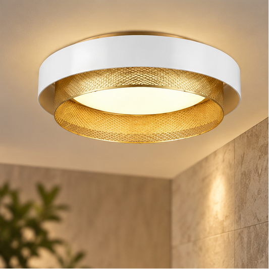 Royelux Modern Double Ring Flush Mount Ceiling Light - White And Gold LED Fixture
