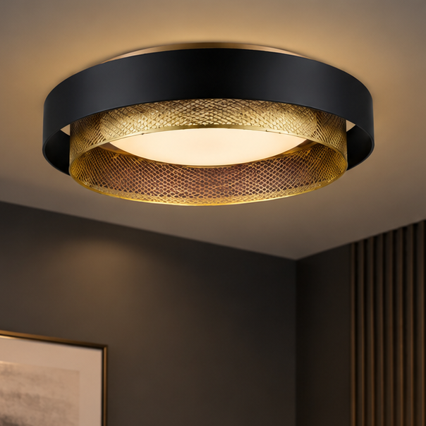 Royelux Modern Double Ring Flush Mount Ceiling Light - White And Gold LED Fixture
