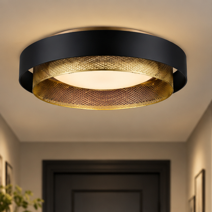 Royelux Modern Double Ring Flush Mount Ceiling Light - White And Gold LED Fixture