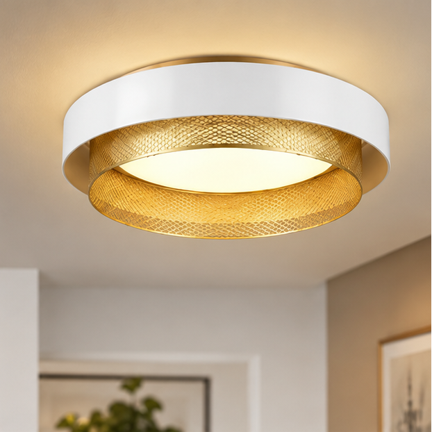 Royelux Modern Double Ring Flush Mount Ceiling Light - White And Gold LED Fixture