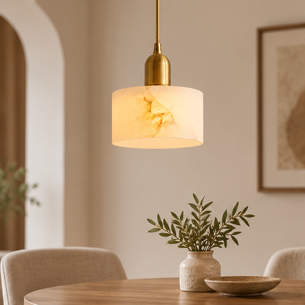 RoyaleGlow Modern Alabaster Cylinder Pendant Light Fixture For Bedroom, Kitchen Island