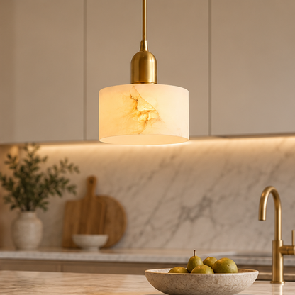 RoyaleGlow Modern Alabaster Cylinder Pendant Light Fixture For Bedroom, Kitchen Island