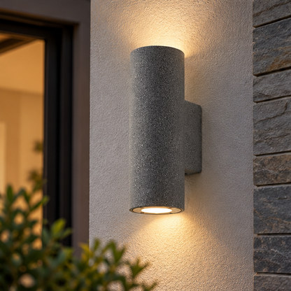 RoyaleGlow Modern Outdoor Concrete Wall Sconce - Up Down Dimmable Cylinder Light