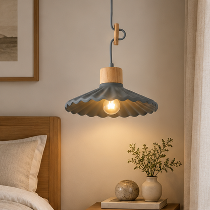 Royelux Nordic Scalloped Pendant Light – Cement & Wood Kitchen Island Fixture