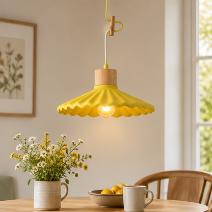 Royelux Nordic Scalloped Pendant Light – Cement & Wood Kitchen Island Fixture