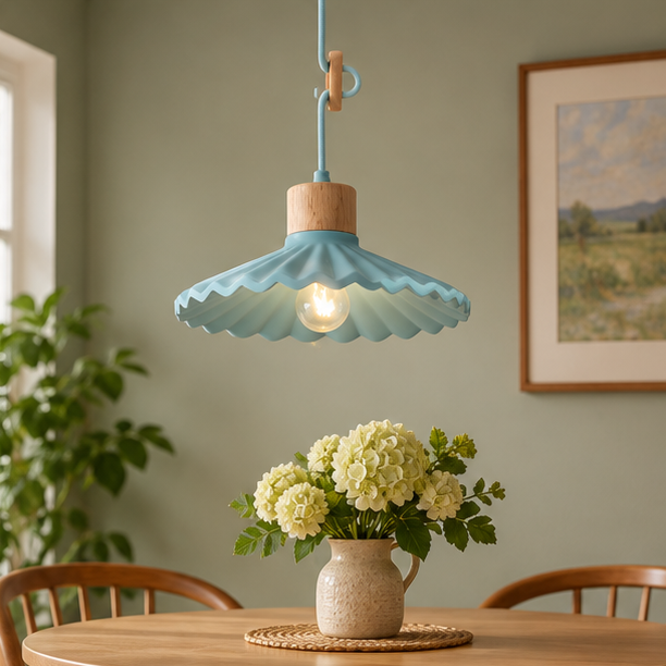 Royelux Nordic Scalloped Pendant Light – Cement & Wood Kitchen Island Fixture