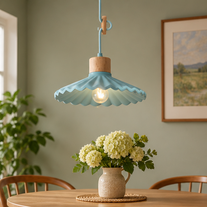 Royelux Nordic Scalloped Pendant Light – Cement & Wood Kitchen Island Fixture