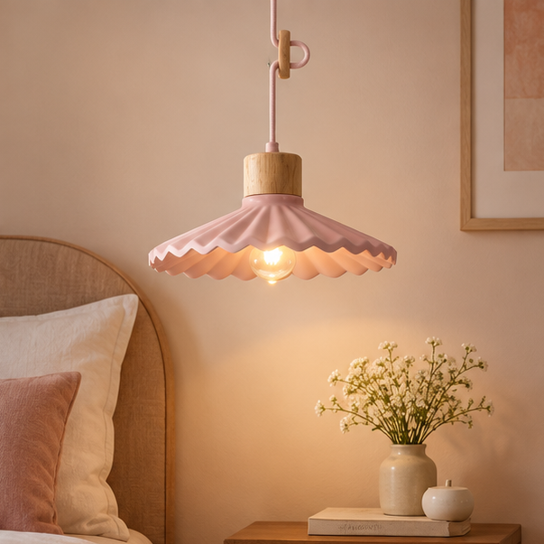 Royelux Nordic Scalloped Pendant Light – Cement & Wood Kitchen Island Fixture