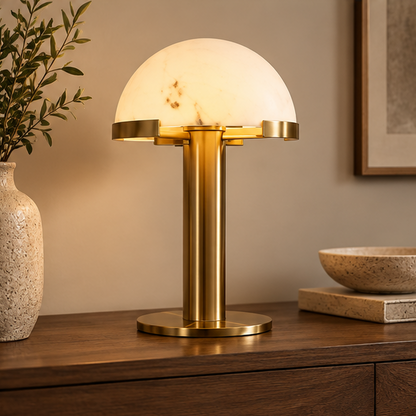 RoyaleGlow Modern Alabaster Table Lamp – Hemispherical Plug-In Bedside & Desk Light