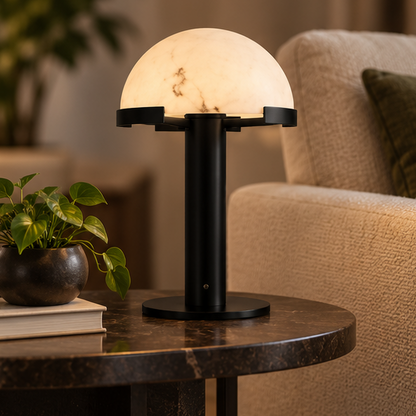 RoyaleGlow Modern Alabaster Table Lamp – Hemispherical Plug-In Bedside & Desk Light