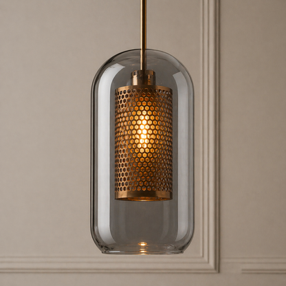 LuxRoyale Double-Layer Glass Pendant Light With Inner Mesh Core and Outer Glass Shade