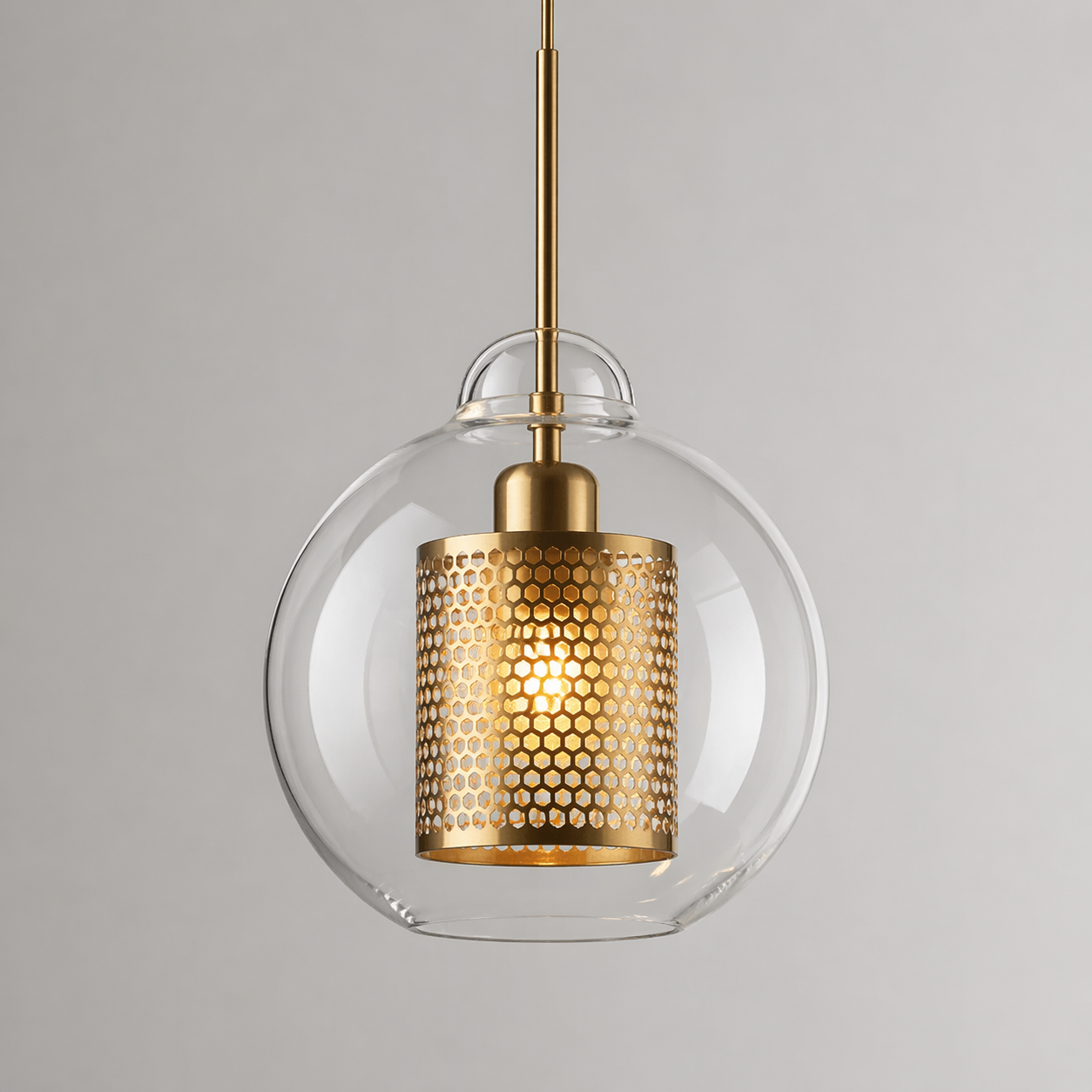 LuxRoyale Double-Layer Glass Pendant Light With Inner Mesh Core and Outer Glass Shade