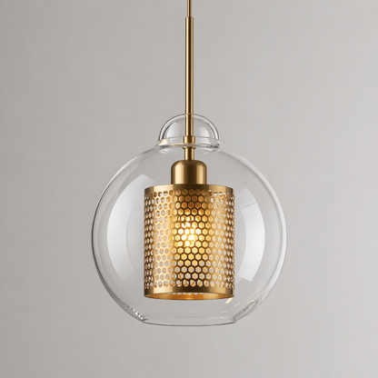 LuxRoyale Double-Layer Glass Pendant Light With Inner Mesh Core and Outer Glass Shade