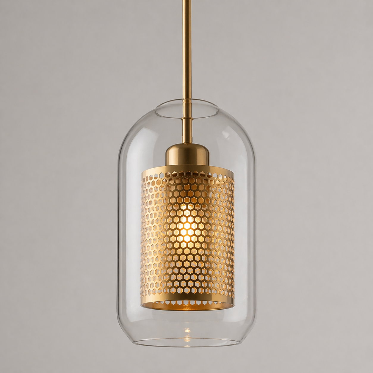 LuxRoyale Double-Layer Glass Pendant Light With Inner Mesh Core and Outer Glass Shade