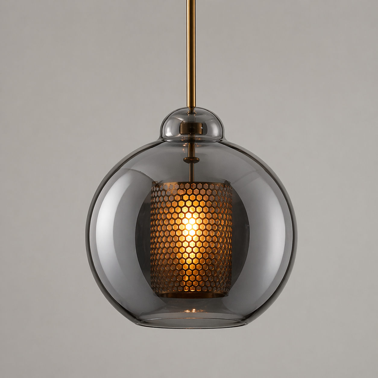 LuxRoyale Double-Layer Glass Pendant Light With Inner Mesh Core and Outer Glass Shade