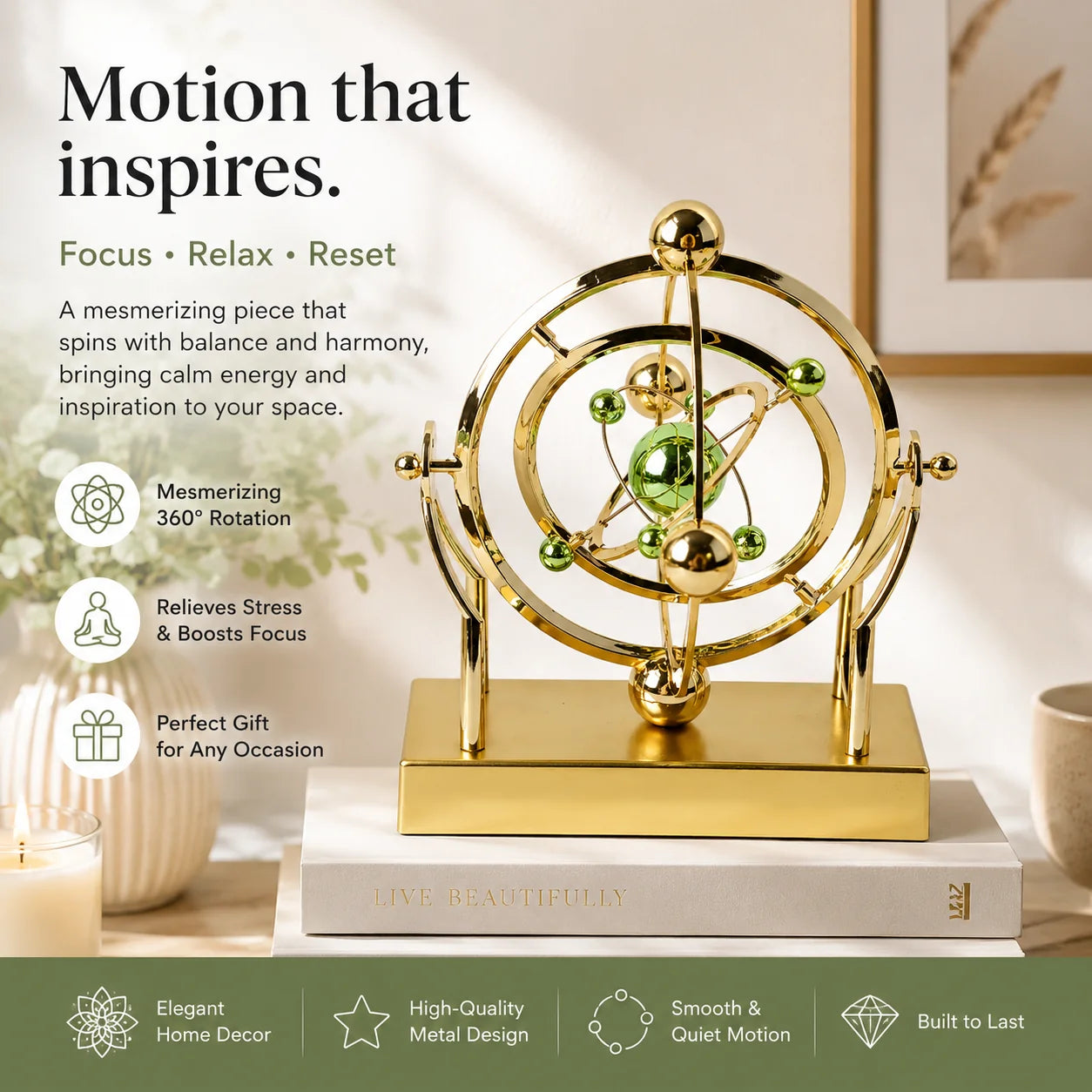 RoyaleGlow Celestial Orbit Perpetual Motion Desk Toy - Kinetic Art Sculpture