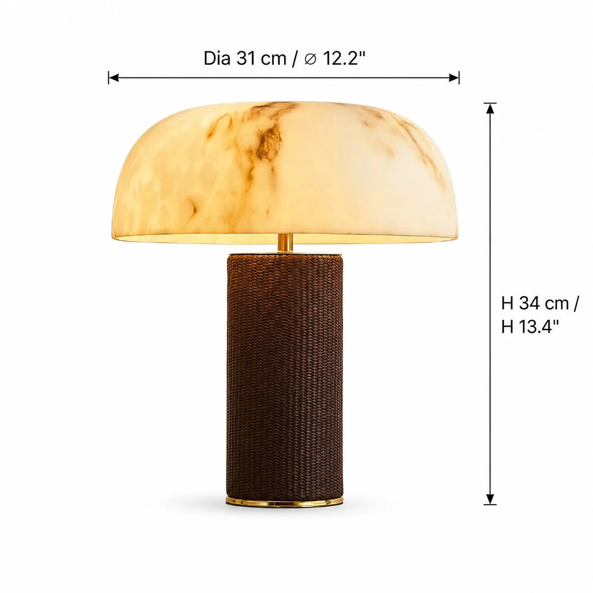 RoyaleGlow Dimmable Modern Table Lamp with Leather Base & Faux Alabaster Shade