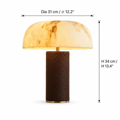RoyaleGlow Dimmable Modern Table Lamp with Leather Base & Faux Alabaster Shade