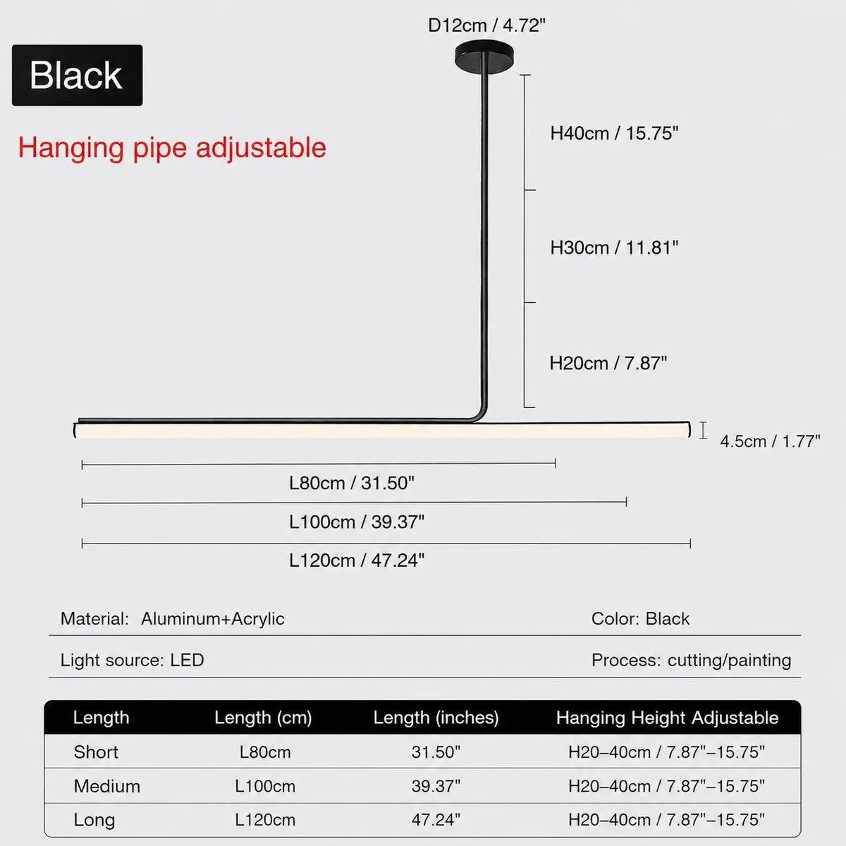 RoyaleGlow Modern Long Tube Pendant Light - Remote Dimmable Hanging Lamp