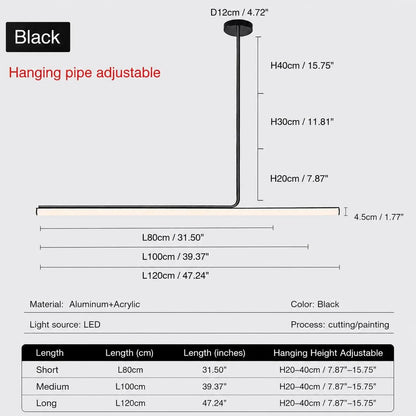 RoyaleGlow Modern Long Tube Pendant Light - Remote Dimmable Hanging Lamp