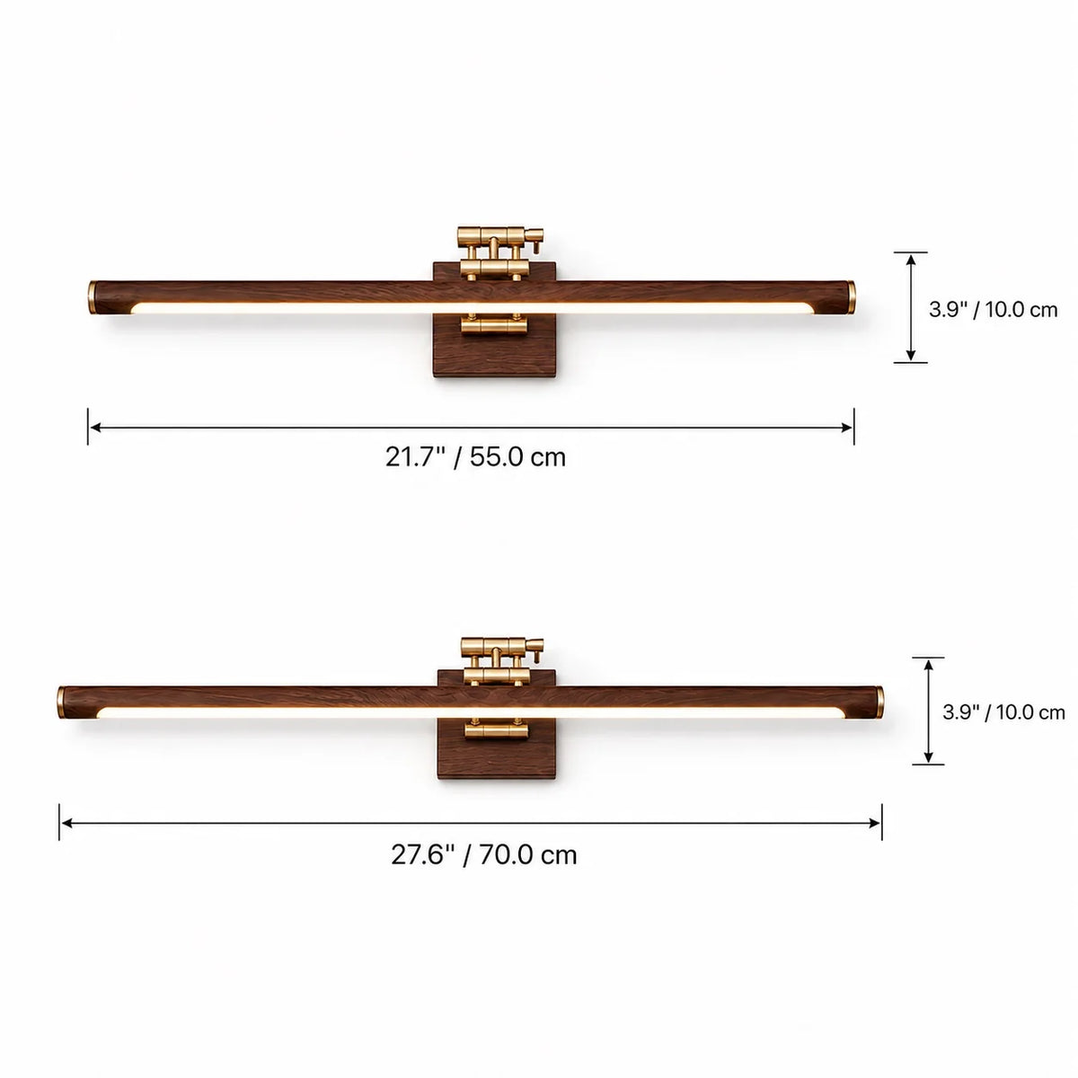 RoyaleGlow Walnut Linear LED Wall Light Adjustable Brass Modern Vanity Fixture