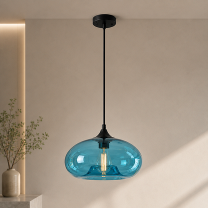 Rayvia Modern Red Colored Glass Pendant Light, Hanging Kitchen Dining Fixture