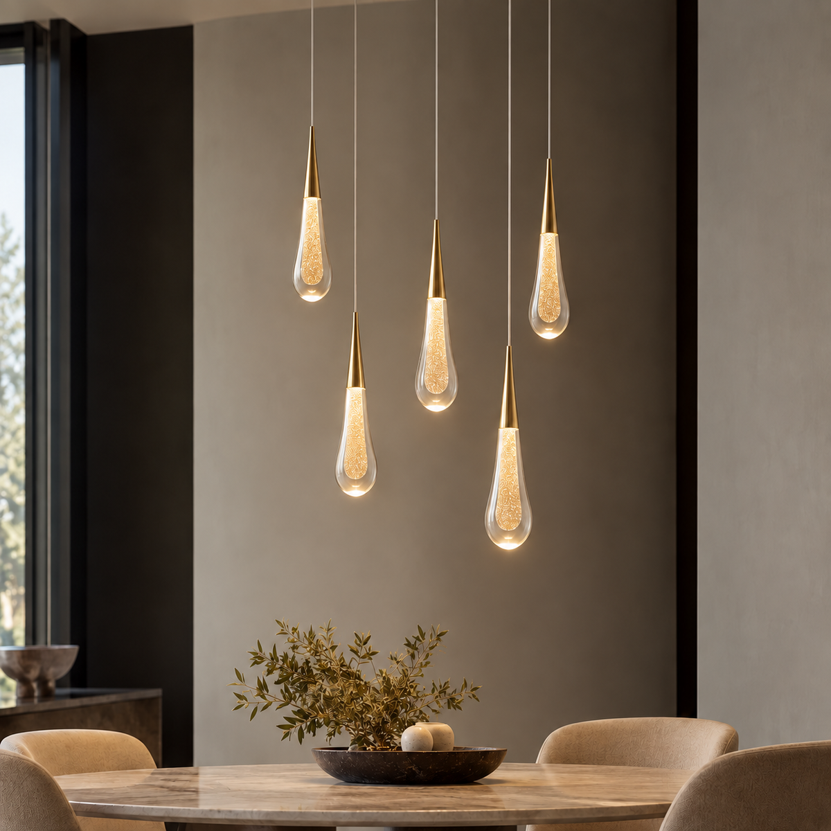 Royallure Teardrop Glass Pendant Light for Kitchen and Living Room Illumination - Royale Basic