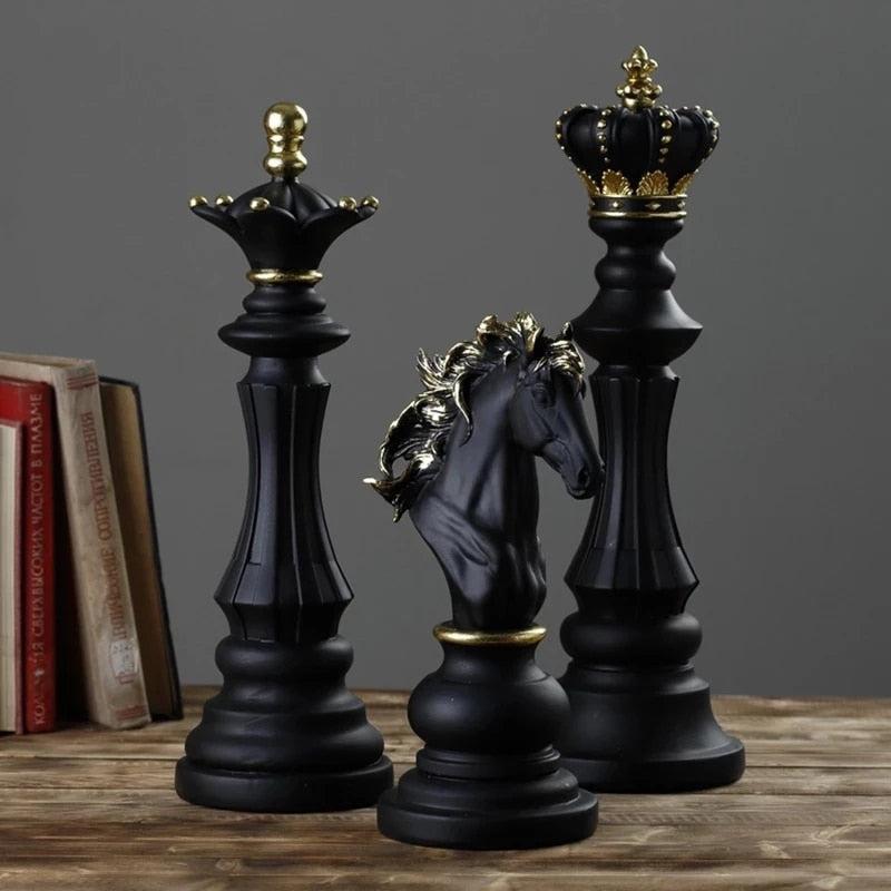Royelux Modern Black & Gold Chess Statues - King, Queen & Knight Home Decor-Royale Basic