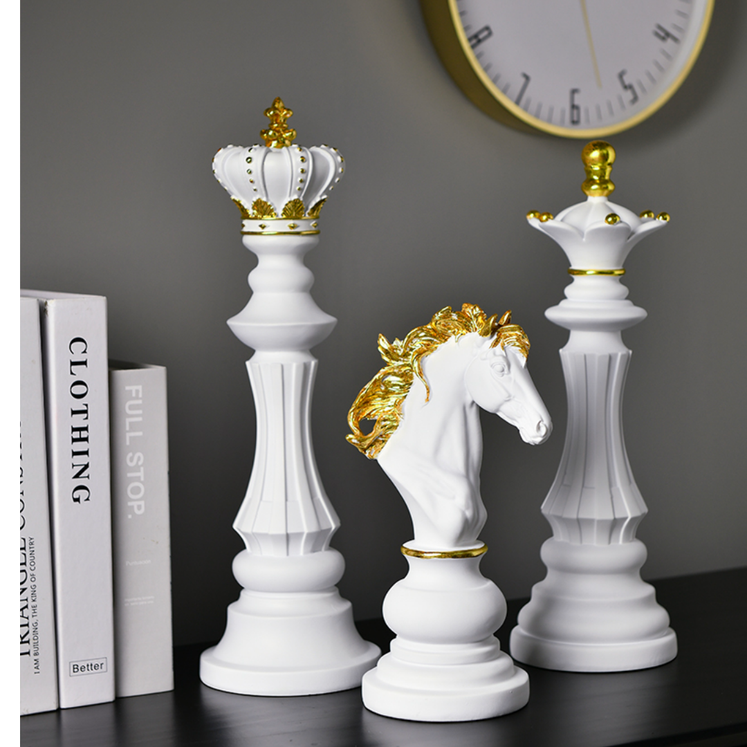 Royelux Modern Black & Gold Chess Statues - King, Queen & Knight Home Decor-Royale Basic