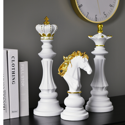Royelux Modern Black & Gold Chess Statues - King, Queen & Knight Home Decor-Royale Basic