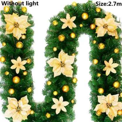 Christmas LED Rattan Garland Banner, 2.7M Artificial Xmas Tree Wreath for Home Fireplace Door Staircase Party Wall Decoration 14