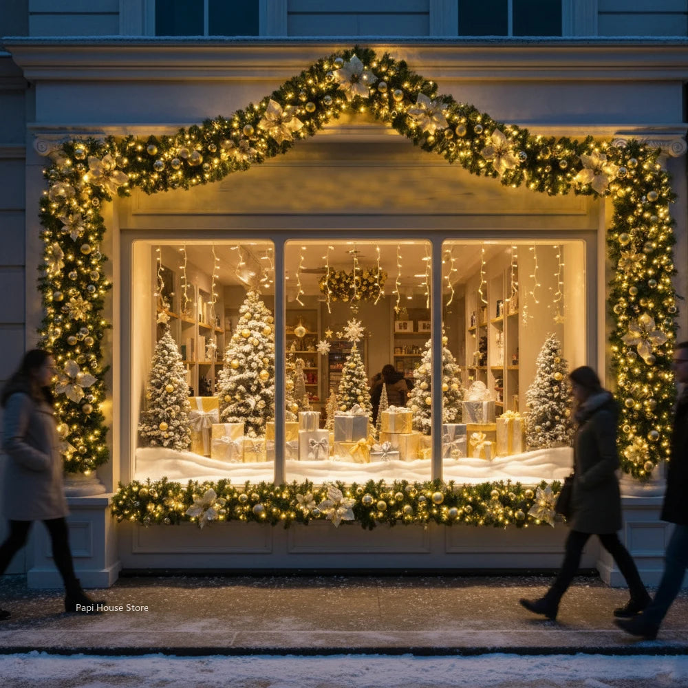 Christmas LED Rattan Garland Banner, 2.7M Artificial Xmas Tree Wreath for Home Fireplace Door Staircase Party Wall Decoration 4