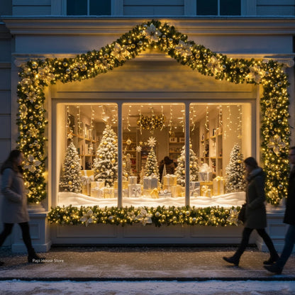 Christmas LED Rattan Garland Banner, 2.7M Artificial Xmas Tree Wreath for Home Fireplace Door Staircase Party Wall Decoration 4