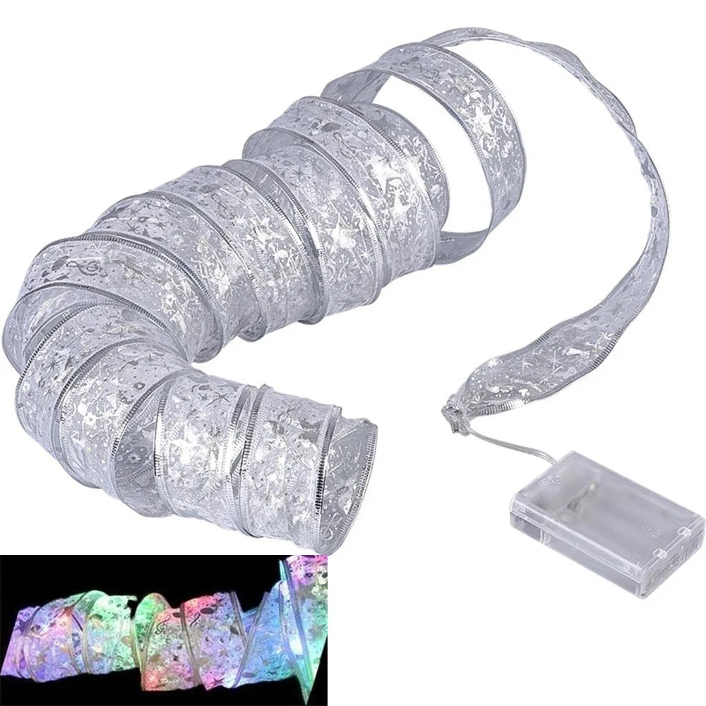 Christmas Ribbon Fairy Light Christmas Decoration For Home 2025 DIY Bows String Light Tree Ornaments Xmas Decor New Year 2026 11