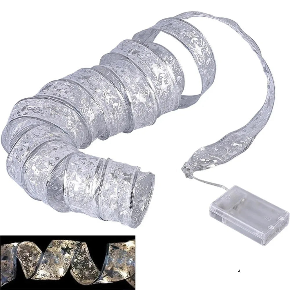 Christmas Ribbon Fairy Light Christmas Decoration For Home 2025 DIY Bows String Light Tree Ornaments Xmas Decor New Year 2026 13