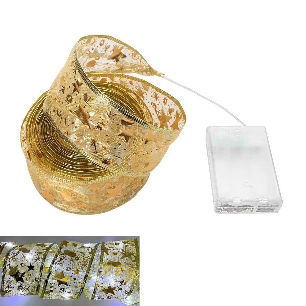 Christmas Ribbon Fairy Light Christmas Decoration For Home 2025 DIY Bows String Light Tree Ornaments Xmas Decor New Year 2026 14