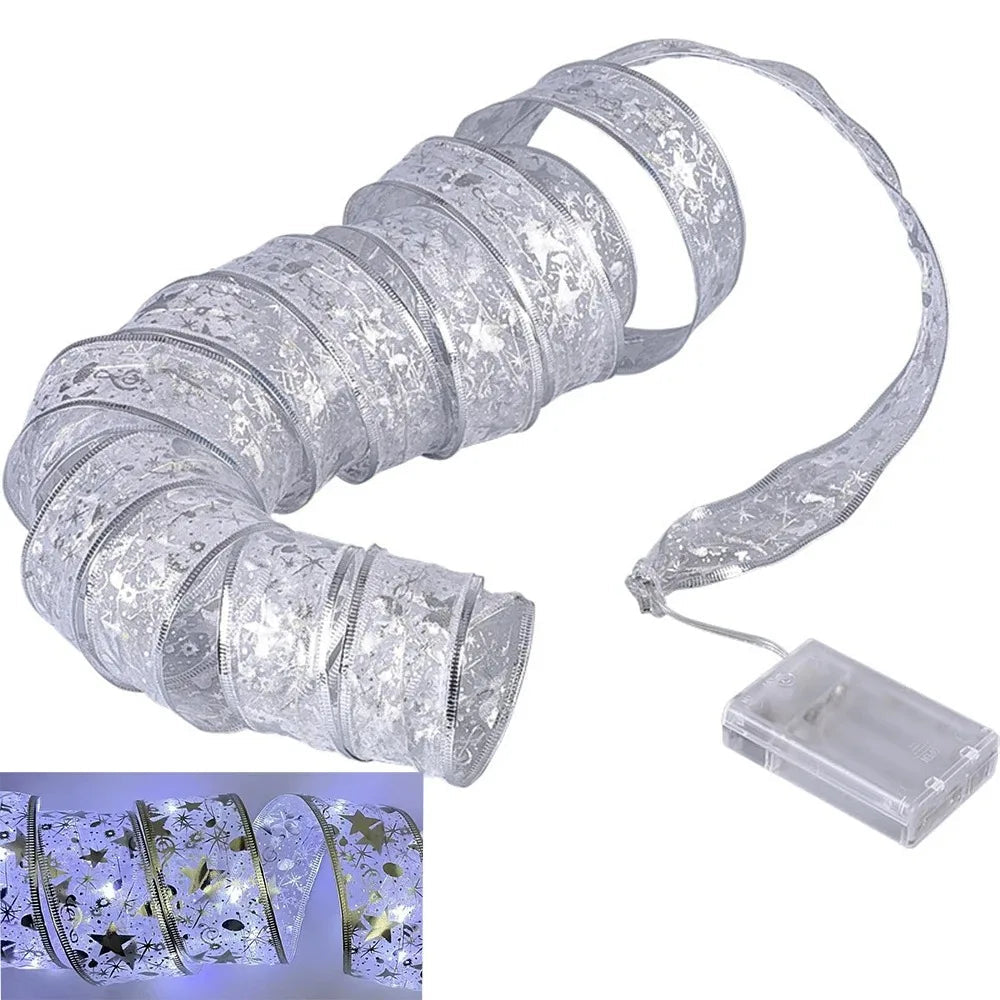 Christmas Ribbon Fairy Light Christmas Decoration For Home 2025 DIY Bows String Light Tree Ornaments Xmas Decor New Year 2026 15